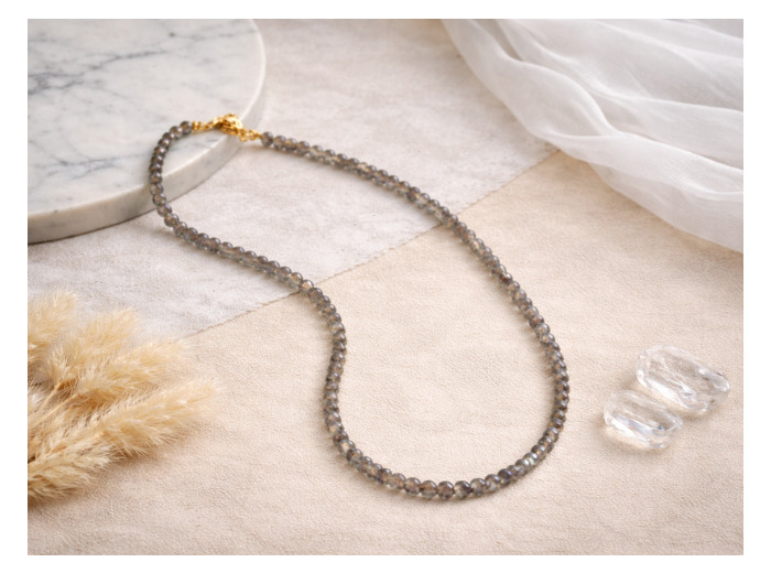 COLLIER LABRADORITE ACIER DORÉ