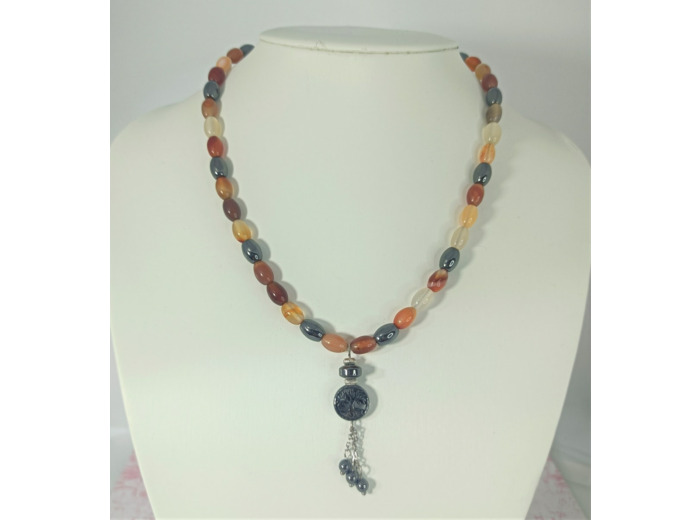 Collier agate orange/hématite arbre de vie