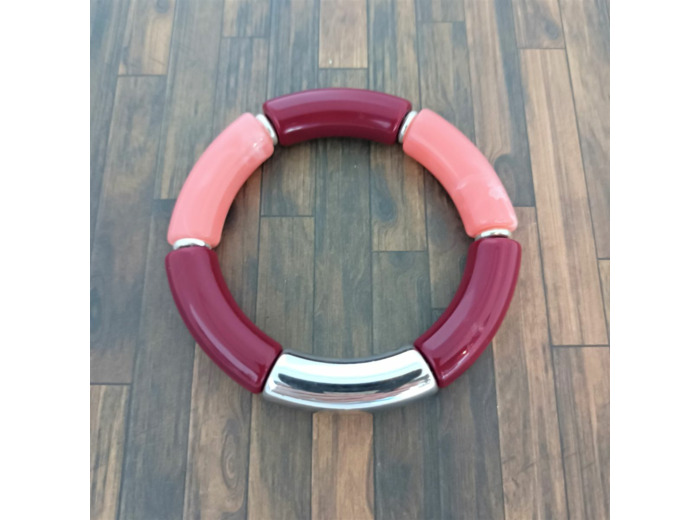 Bracelet tube rose bordeaux argenté 36mm