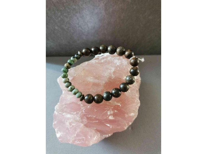 Bracelet Bronzite et turquoise africaine