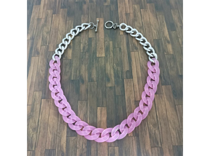 Collier gros maillon rose/argenté