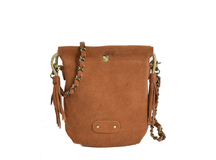 Mila Louise Mai V Sac Pochette Cuir Velours Tan