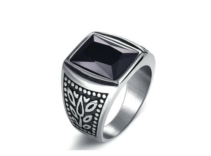 Chevalière homme carré noir