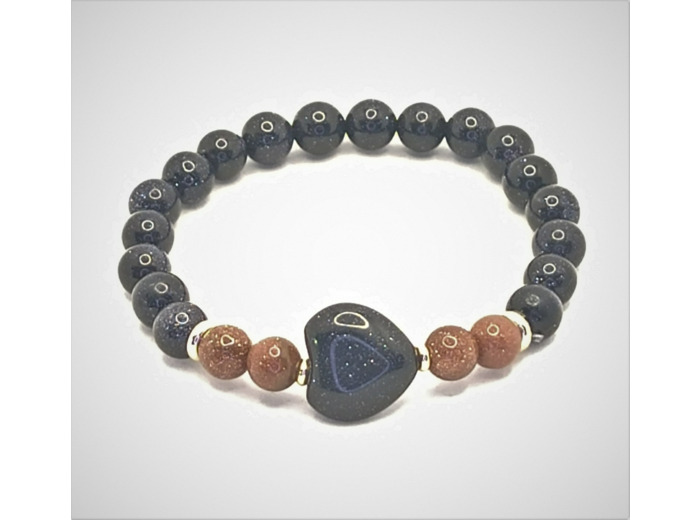 Bracelet pierres de sable bleu/doré cœur