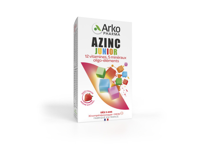 Vitamines C & E, Zinc 30 comprimés Azinc Junior Goût Fraise Arkopharma