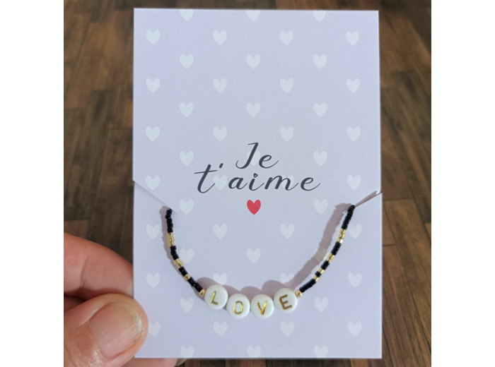 Bracelet carte "Je t'aime" Miyuki LOVE noir-doré