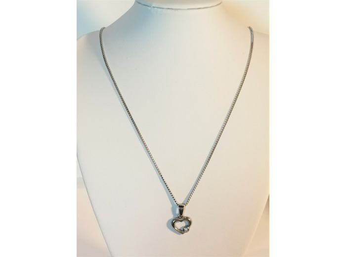 Pendentif cœur creux avec pierre argenté