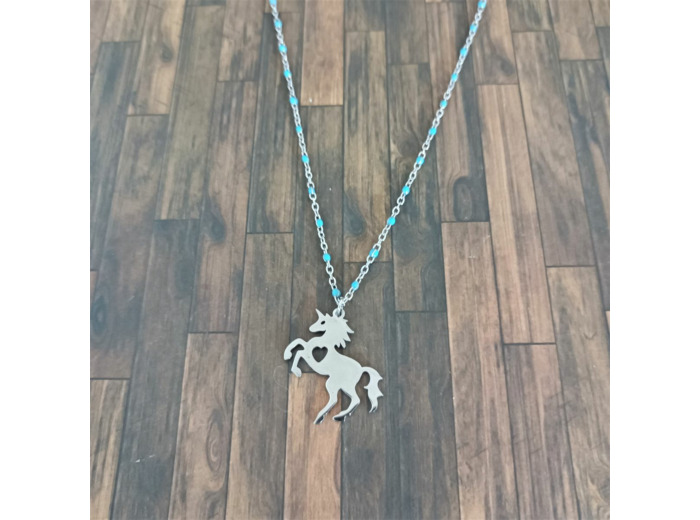 Collier licorne turquoise et acier inoxydable