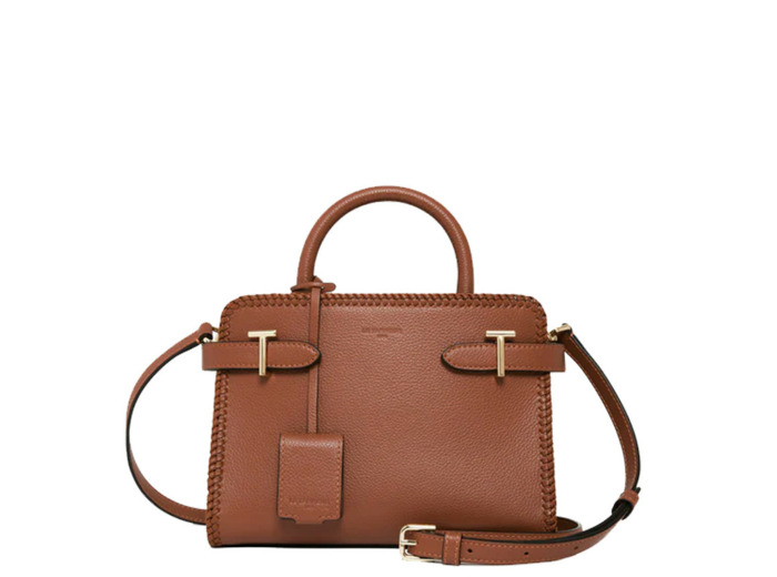 Le Tanneur Emilie Petit Sac A Main Avec Surpiqûres Cuir Grainé Acajou