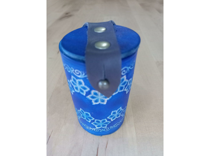 Bourse à Dés Cylindrique Fleurs Bleues