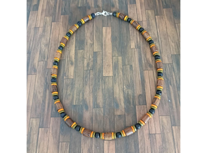 Collier bois/pierres de lave