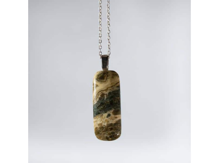 Pendentif jaspe ocean monture argent 925/000 (vendu sans chaine) BG08