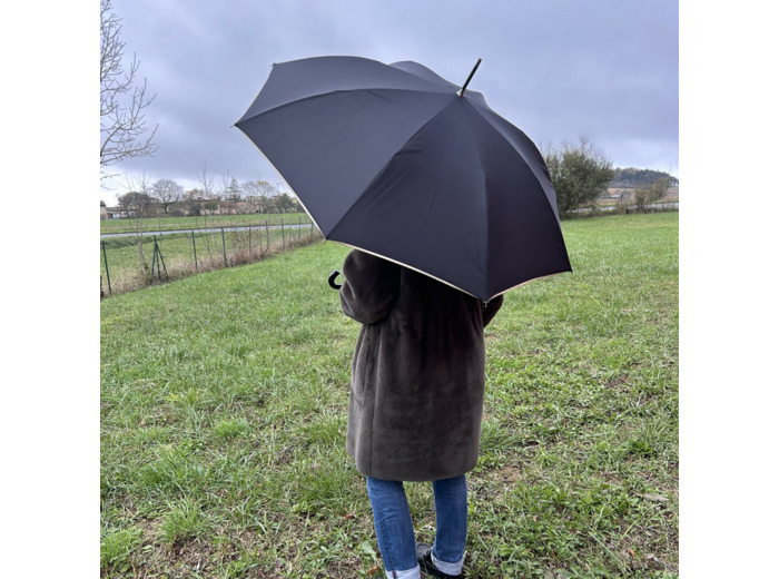 Piganiol x Noix D'arec Parapluie Canne Pour Femme Noir / Biais Or