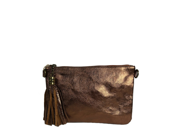 Farfouillette Pochette De Mariage Cuir Lisse Et Brillant Bronze