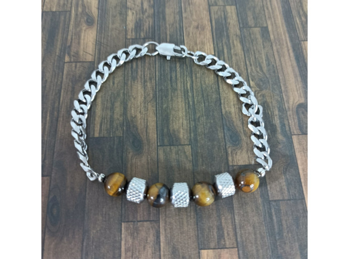 Bracelet homme gourmette/œil de tigre