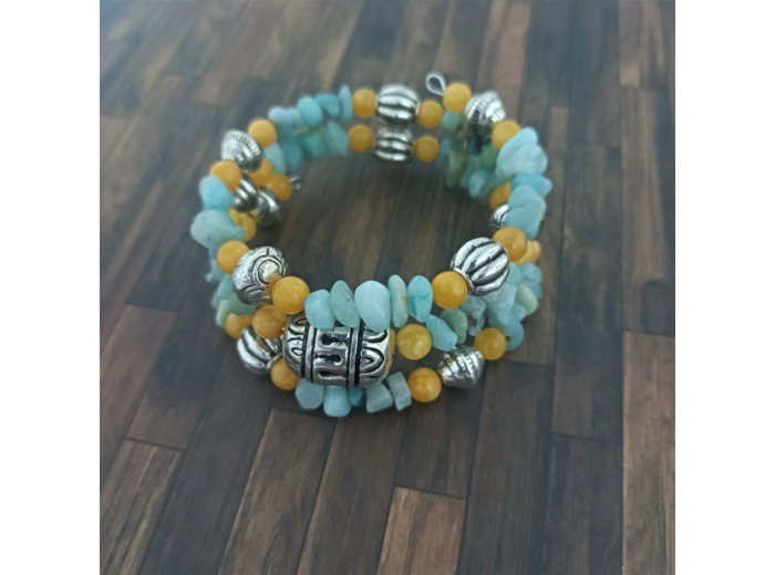 Bracelet mémoire de forme 3 rangs bleu/jaune/argenté