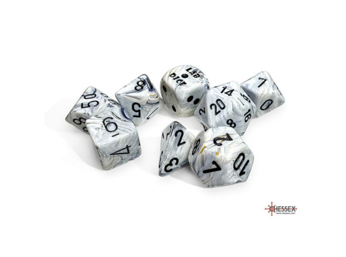 CHESSEX - Set de 8 dés - MARBLE Calcite / Noir