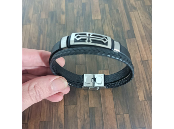 Bracelet en cuir 2 lanières croix