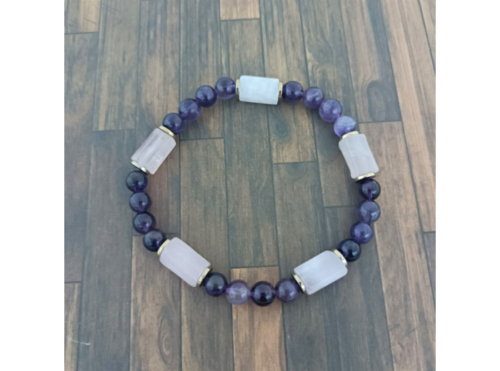 Bracelet Quartz rose/Améthyste/Hématite