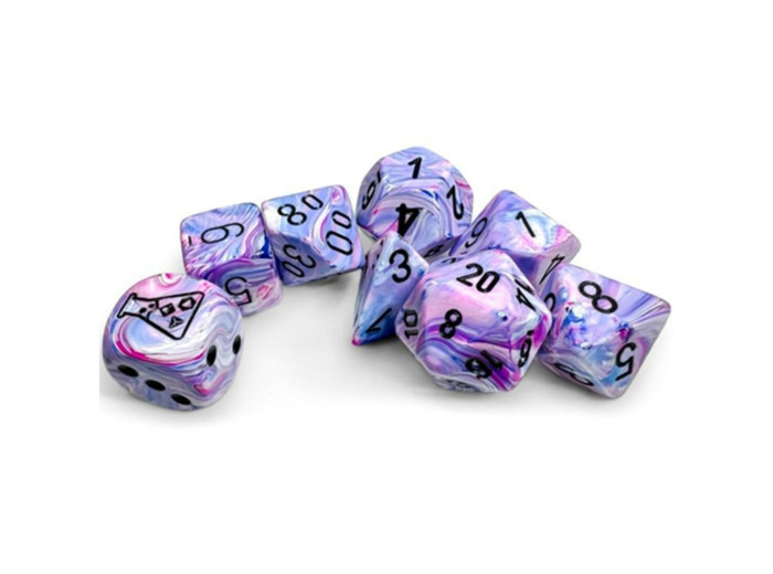 CHESSEX - Set de 8 dés - FESTIVE Hortensia / Noir (Lumière Noire)
