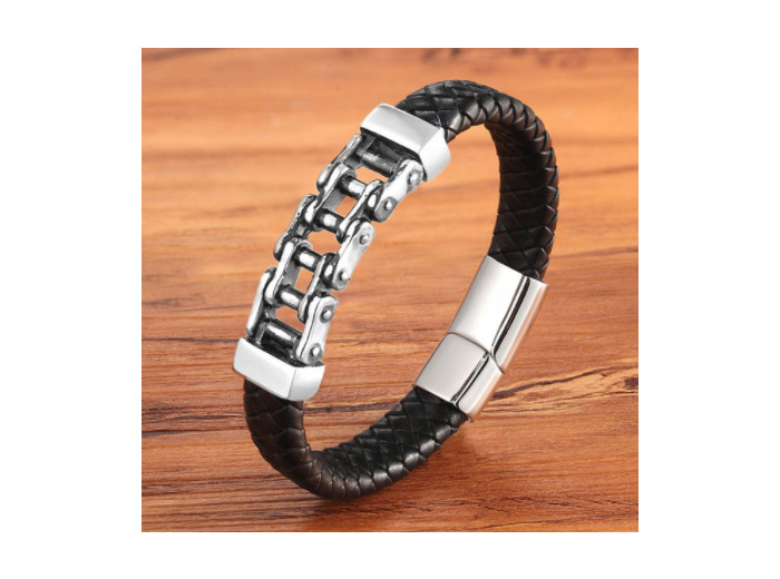 Bracelet tendance en cuir véritable pour hommes 25