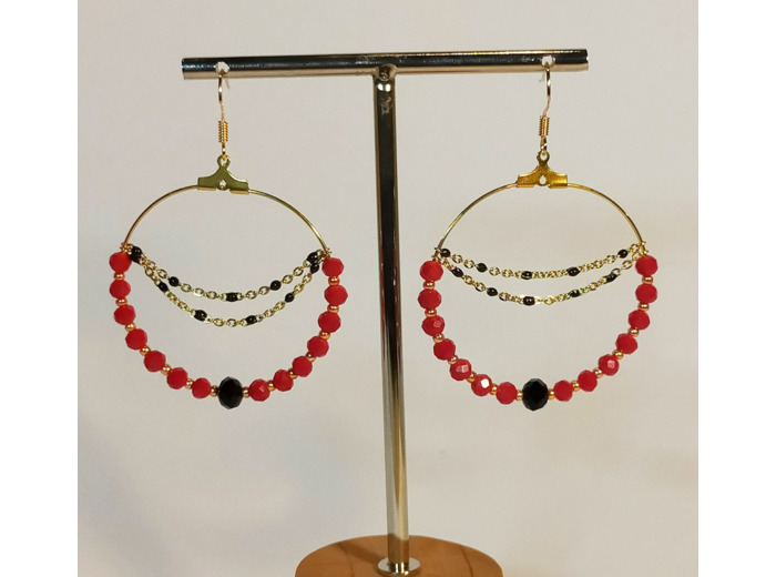 B.O.  chaîne perles facettées rouge/noir/doré