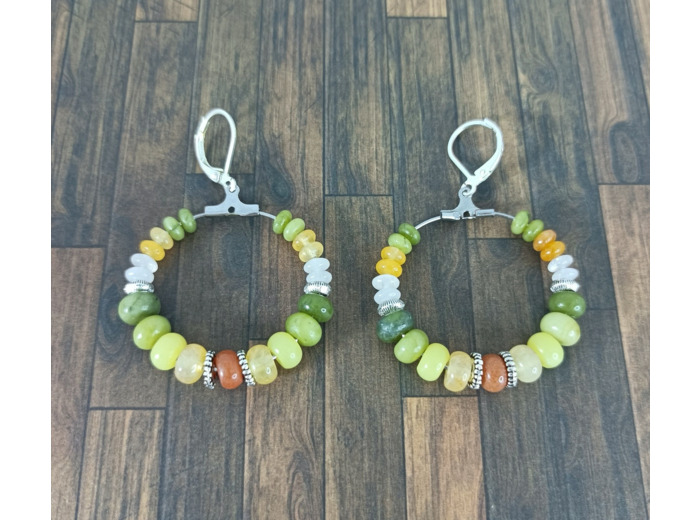 Créoles en pierres naturelles Ø 3cm argenté