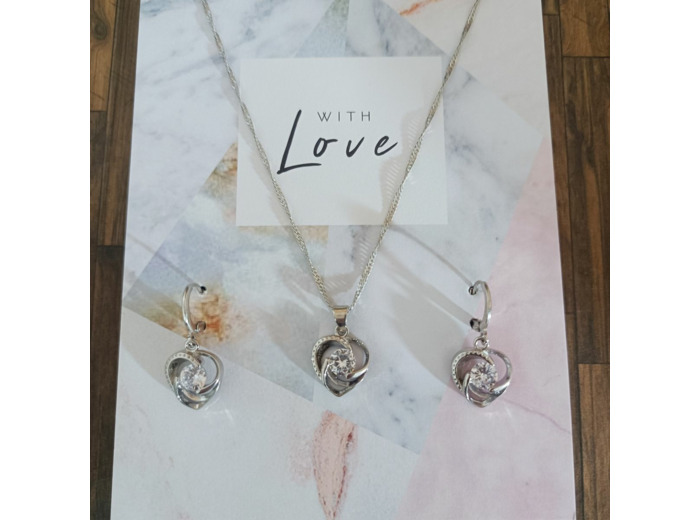 Parure 2 pcs cœur zircon transparent
