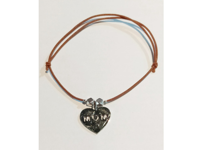 Bracelet élastique argenté/marron/MOM