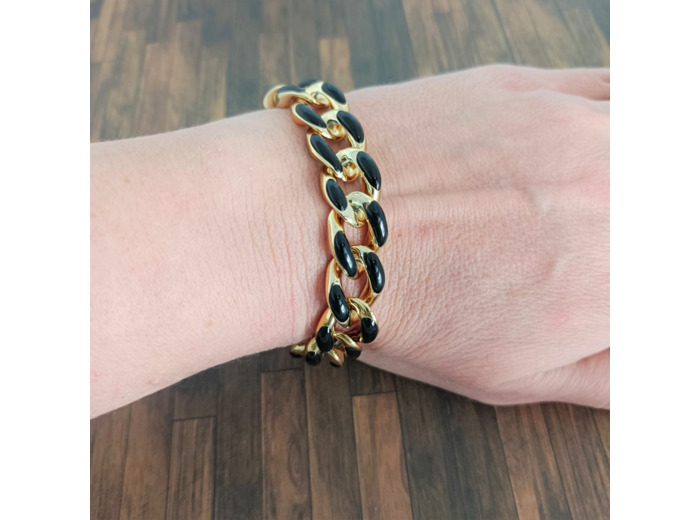 Bracelet gros maillons doré/noir émaillé