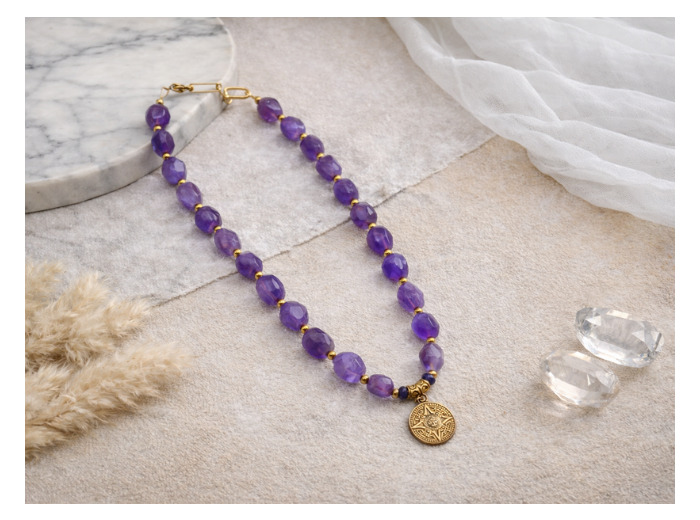 COLLIER AMÉTHYSTE FACETTÉE OLIVE