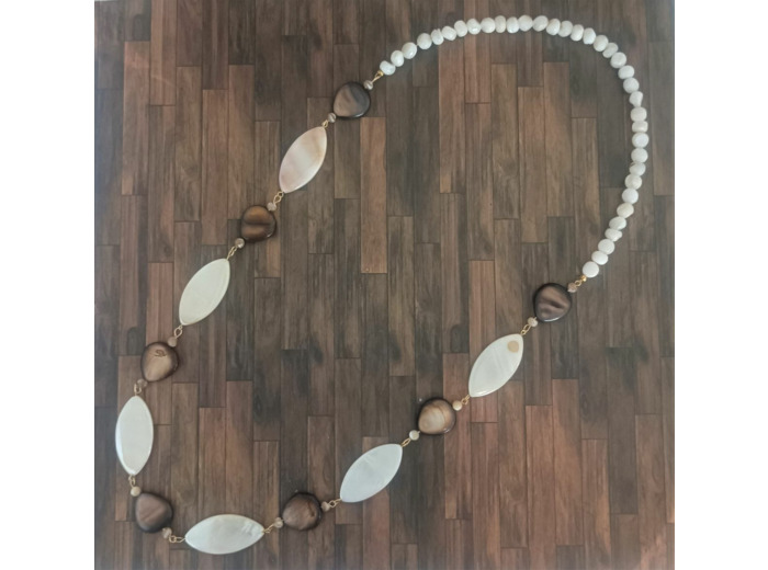Collier nacre marron/blanc