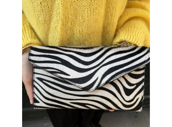 Pochette Étrier cuir lisse italien motif zèbre