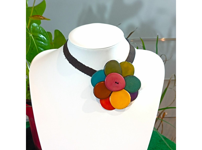 Tour de cou Mathilda fleur multicolore en ivoire végétal