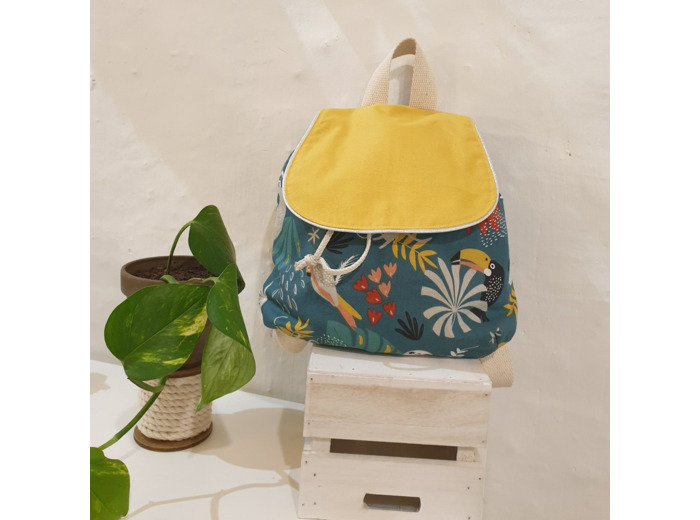 Sac à dos enfant personnalisable Ecole/Crêche modèle Jungle vert/moutarde