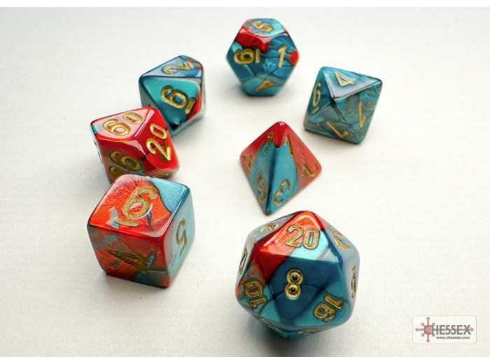 Chessex - 7 dés Gemini® Mini-Polyhedral Red-Teal/gold