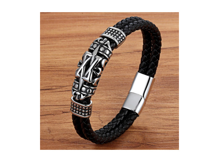 Bracelet tendance en cuir véritable pour hommes 18
