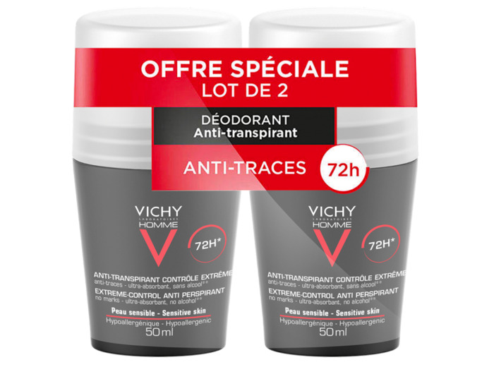 Anti-Transpirant Efficace 72h Contrôle Transpiration 2x50ml Déodorant Roll-on Vichy