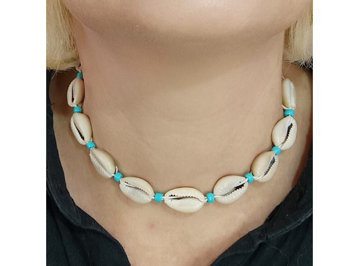 Tour de cou coquillages/turquoise