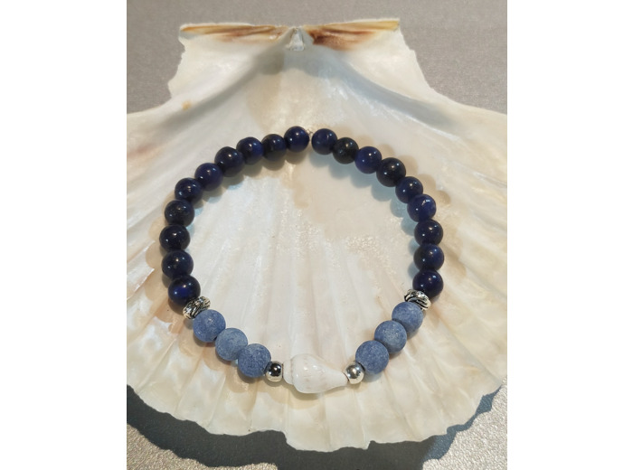 Bracelet Lapis Lazuli/jade bleu montagne/coquillage
