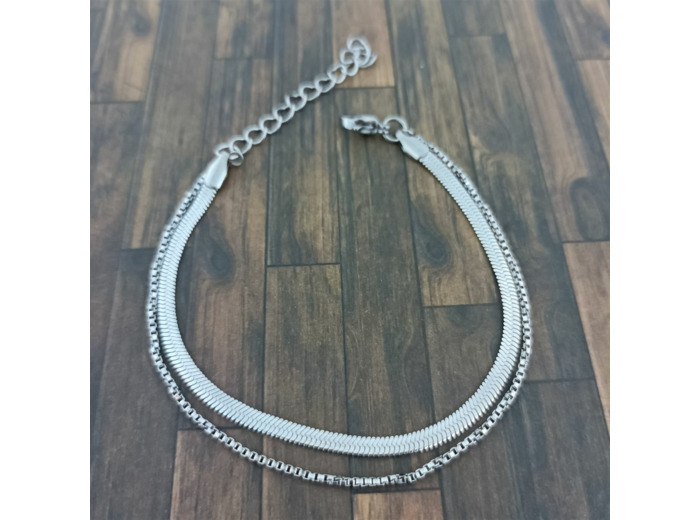 Bracelet acier Inox maille serpent 2 rangs Argenté