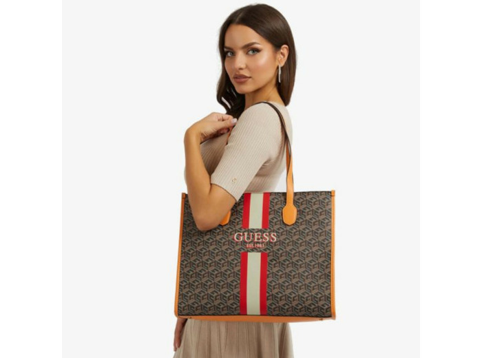 Guess Silvana Sac Cabas Logo G cube Black Logo Cognac