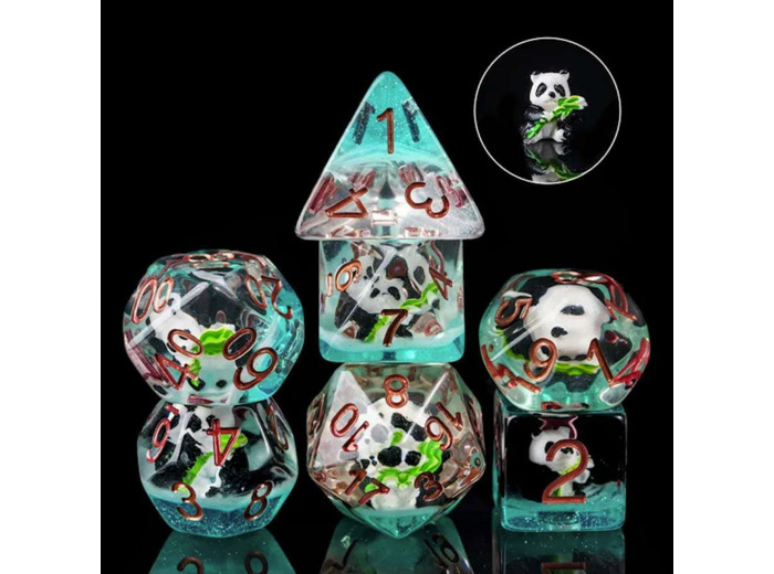 Lot de 7 dés résine gamme Insert - en boite - Panda