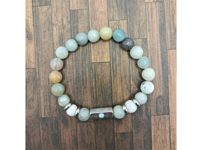 Bracelet œil porte-bonheur Amazonite/Agate blanche