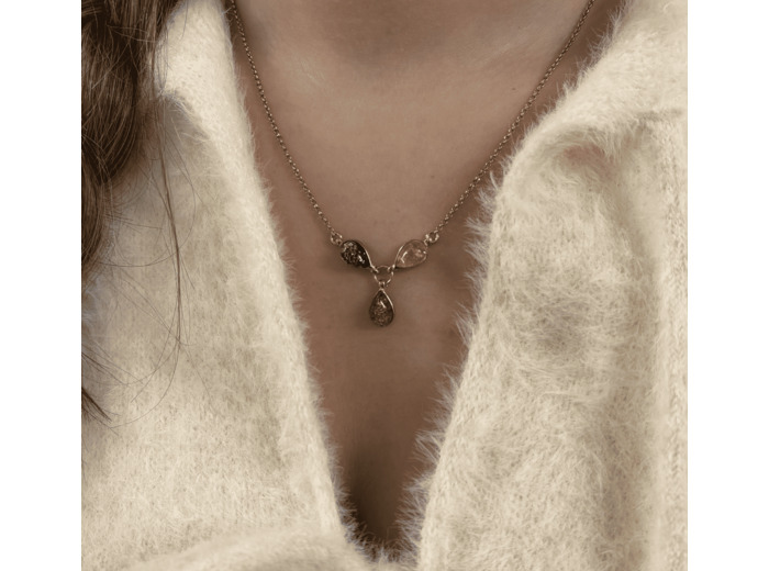 COLLIER ARGENT DORÉ AMBRE MULTICOLORE
