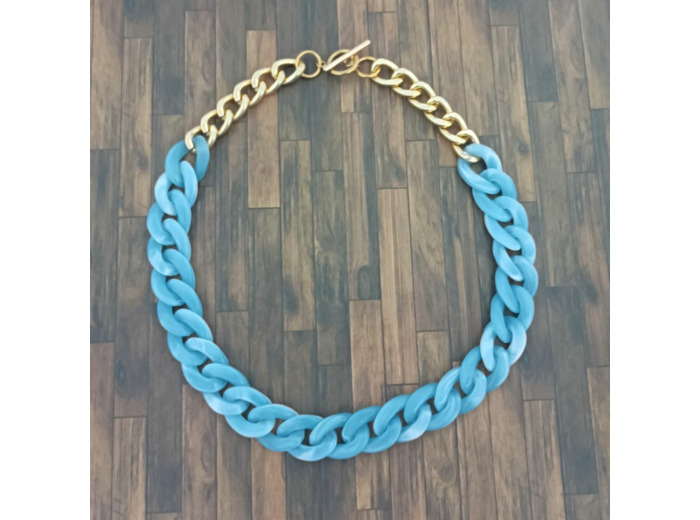 Collier gros maillons bleu ciel/doré