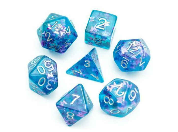 Lot de 7 dés résine gamme Insert - en boite - Papillon