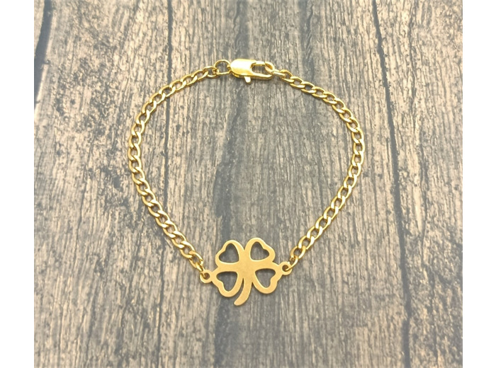 Bracelet- chaîne trèfle en acier inox doré