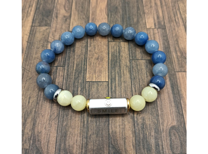 Bracelet "Happy / Smile" Aventurine bleu/Jade jaune"