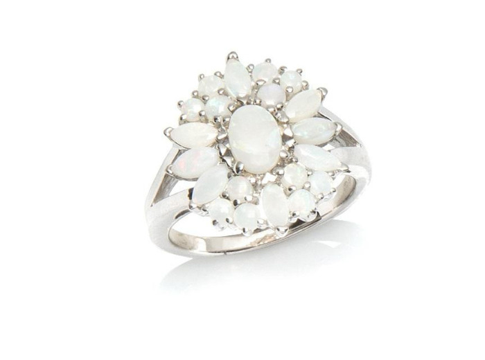 BAGUE ARGENT OPALES BLANCHES D'AUSTRALIE